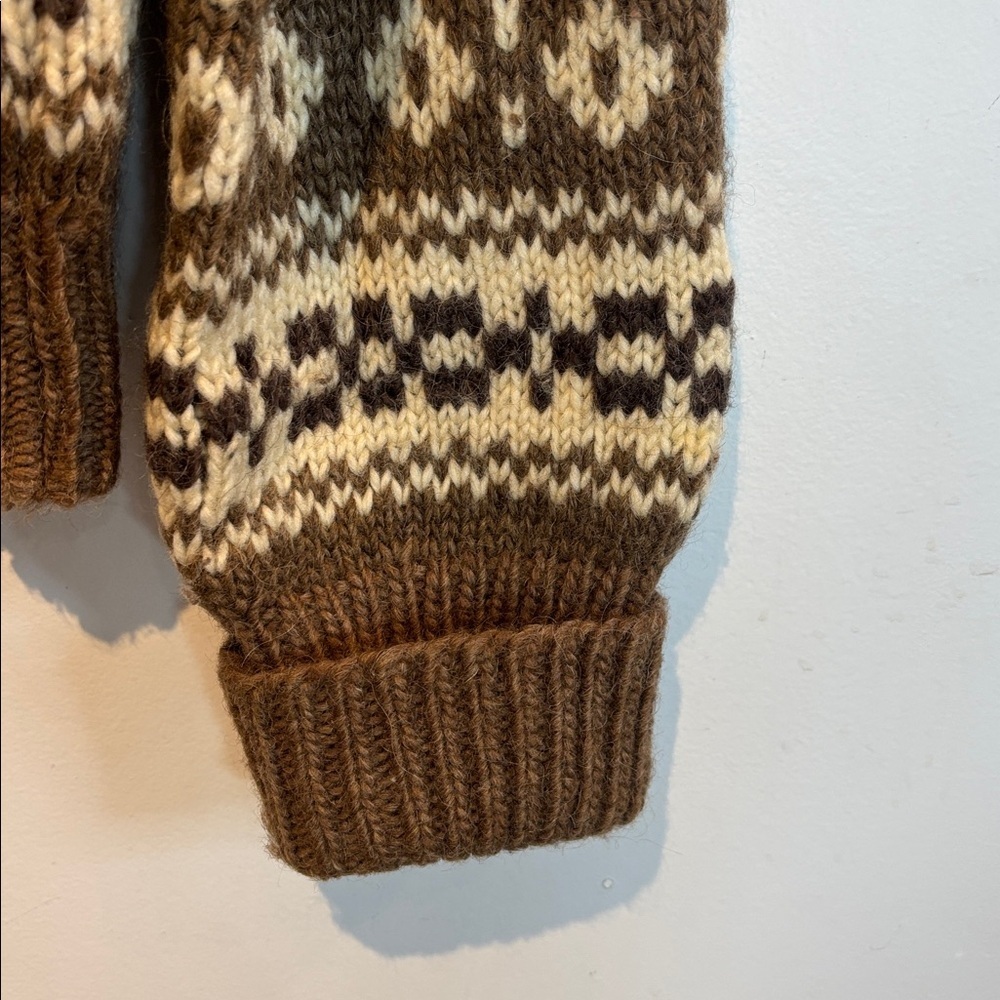 Handmade Brown Patterned wool Turtleneck Sweater size S/M - Picture 9 of 11
